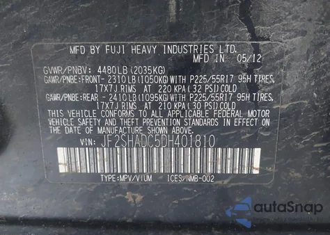 2013 Subaru Forester 2.5X Premium from USA, damaged, VIN JF2SHADC5DH401810